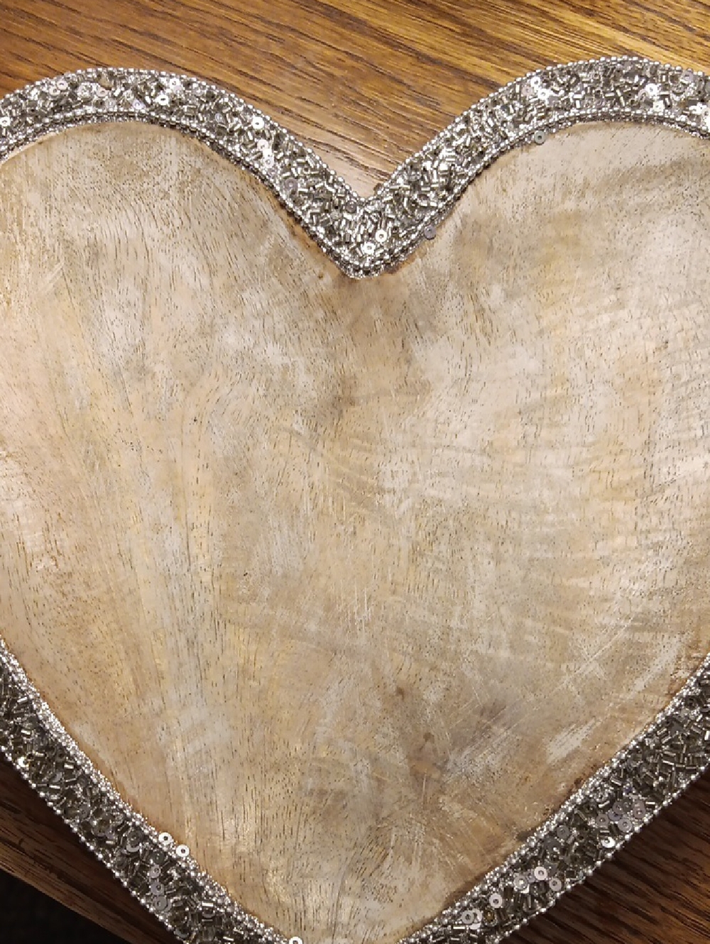Wooden Heart Decorative Tray - Sequin Trim - Picture 4 of 6